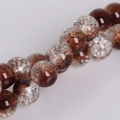 Macro detail of 8mm brown crackle glass beads with icy textures for DIY jewelry making - Diameter 4mm (Approx. 100 Pcs) / Coffee