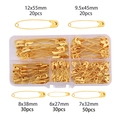 Lot de 150 épingles de sûreté dorées en 5 tailles avec boîte de rangement - Or