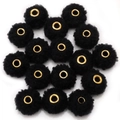 Pampilles noires en fausse fourrure de lapin avec œillets dorés pour création bijoux DIY - Style Fausse Fourrure Teddy / 5 Pièces / Noir