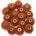 Pompon marroni in finta pelliccia con occhielli dorati per creazione di gioielli fai da te - Pelliccia sintetica di coniglio / 5 Pezzi / Marrone (BFB45)