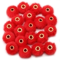 Perla pompon rossa in finta pelliccia con occhiello dorato per gioielli fai-da-te - Pelliccia sintetica di coniglio / 5 Pezzi / Rosso Brillante (BFB45)