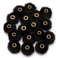 Set di palline di pelliccia nera con occhielli in metallo dorato per gioielli DIY - Pelliccia sintetica di coniglio / 5 Pezzi / Nero (BFB45)