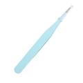 Light blue precision iron tweezers with protective cap for DIY jewelry and crafts - Straight Tip / 1 Piece/Pack (Approx. 10cm) / Teal Blue
