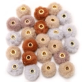 Perle pompon in finta pelliccia con occhielli in metallo dorato in vari colori - Pelliccia sintetica di coniglio / Confezione da 10 / Tavolozza Maillard (BFB45)