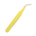 Curved yellow precision tweezers with metal matte finish and a protective tip cover - Curved Tip / Light Yellow