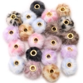 Perles pompons en peluche avec œillets dorés pour création de bijoux DIY - Texture imitation fourrure de lapin / 10 pcs/Paquet / Mélange Léopard Clair