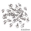 DIY jewelry making supplies: Polished silver stainless steel lobster clasps 6.5x10mm size - Lobster Clasp 6.5x10mm / 5 Pieces / Steel