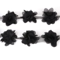 Detailed black chiffon 3D floral lace trim on mesh ribbon for garment decoration - Width Approx 5cm / Black