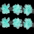 Set of six handmade mint green chiffon 3D mesh flower patches for garment DIY decor - Width Approx 5cm / Mint Green