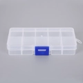 Caja organizadora de plástico transparente de 10 compartimentos con cierre azul - 10 Rejillas / 10 Rejillas Blanco (Hebilla Azul)