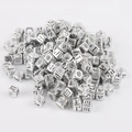 Silver square DIY letter beads for jewelry making with black engraved characters - Cyrillic Alphabet Style (BSD355) / 100 Pieces/Pack (6x6mm) / Antique Silver