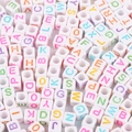 Colorful square acrylic alphabet beads for DIY handmade jewelry bracelets and necklaces - Alphabet / 50 Pieces / White Base Colored Letter