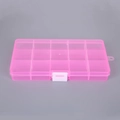 Caja organizadora de joyas en plástico rosa semitransparente con 15 compartimentos - 15 Rejillas Rosa (Hebilla Blanca)
