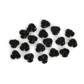 Macro view of 10mm glossy black resin 3D rose flower beads for DIY jewelry making - Diameter 6mm Height 4mm Middle Hole Approx 1mm 100 Pcs/Pack / Black