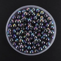 Iridescent metallic acrylic beads for DIY jewelry making with central threading hole - 8mm / 50 Pcs/Pack / Solid Black AB