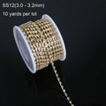 Catena di strass bianchi SS12 su base dorata per decorazione di abbigliamento e gioielli - SS12 (3.0-3.2mm) / Oro Zirconia Trasparente