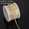 Catena di strass AB SS12 dorata con cristalli multicolore su bobina da 10 yard per il fai da te - SS12 (3.0-3.2mm) / Strass Cristallo AB Oro