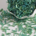 Mint green glass bugle beads with aurora AB coating for DIY jewelry making and embroidery - 15g/Pack (Approx. 300 Pcs) / Dark Green