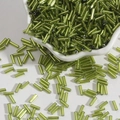 Green glass bugle beads with metallic finish for DIY jewelry and dress decoration - Size 3 Bugle 2x7mm / Dark Green