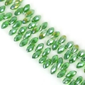 Dark green faceted olive-shaped glass crystal beads with AB rainbow coating for DIY jewelry - 6×12mm 50 Pcs/Pack / Grass Green AB