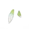 Gradient green resin wing pendant with gold foil flakes and delicate vein texture - 2 Pieces/Pack (Mixed Sizes: 16x50mm & 11x25mm) / Transparent Green Gold Foil