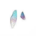 Blue and purple gradient cicada wing charms with gold foil and bionic vein texture - 2 Pieces/Pack (Mixed Sizes: 16x50mm & 11x25mm) / Blue Purple Gold Foil