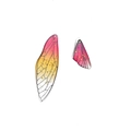 DIY Gradient pink resin cicada wings with gold foil for jewelry making - 2 Pieces/Pack (Mixed Sizes: 16x50mm & 11x25mm) / Rose Red Gold Foil