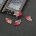 Translucent red ginkgo leaf glass charm with detailed vein texture for DIY hairpins - Gradient Rose Red Gold Powder