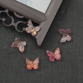 Five purple and pink butterfly pendants with gold glitter for DIY jewelry and hair accessories - Gradient Pink Gold Foil