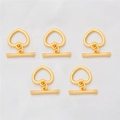 Detailed view of five 18K gold-plated heart-shaped toggle clasps for jewelry making - Heart Style