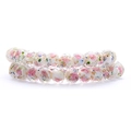 Polished faceted glass beads with pink rose motifs and gold foil for DIY jewelry - White with Blue