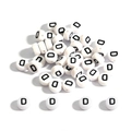 DIY acrylic alphabet round bead in white finish with letter D for jewelry making - 100 Pieces/Pack (4x7mm) / Flat Bead D