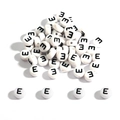 White acrylic flat round beads featuring black letter E for DIY handmade jewelry crafts - 100 Pieces/Pack (4x7mm) / Flat Bead E
