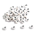 White round acrylic alphabet beads with black letter F for DIY jewelry making - 100 Pieces/Pack (4x7mm) / Flat Bead F