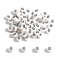 Flat round white acrylic DIY alphabet beads featuring the black letter G detail - Letter G / 100 Pieces/Pack (4x7mm)