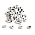 White round acrylic alphabet beads with black letter Z for DIY jewelry making - Letter N / 100 Pieces/Pack (4x7mm)