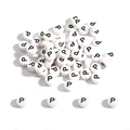 White round acrylic beads with black letter P and center hole for DIY jewelry making - 100 Pieces/Pack (4x7mm) / Flat Bead P