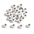 DIY acrylic alphabet bead R round white spacer for jewelry making and early education - 100 Pieces/Pack (4x7mm) / Flat Bead R