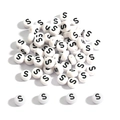 Flat round white acrylic beads with black letter S for DIY bracelet jewelry making - Letter S / 100 Pieces/Pack (4x7mm)