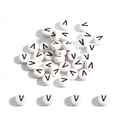 White round acrylic alphabet beads with black letter V for DIY jewelry making - 100 Pieces/Pack (4x7mm) / Flat Bead V