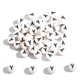 DIY acrylic white flat round alphabet beads with black letter Y for jewelry making - 100 Pieces/Pack (4x7mm) / Flat Bead Y