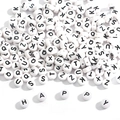 DIY white acrylic round alphabet beads with black letters for personalized jewelry making - 100 Pieces/Pack (4x7mm) / 26 Letters Random Mix