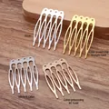 DIY metal hair comb base 4-tooth pins in silver and gold finishes for jewelry making - 5-Tooth Hair Comb Base / 40mm Height x 26mm Width / Color-Preserving Straight Gold