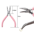 Mini DIY jewelry pliers with pink non-slip handle for precision handmade wire beading - Pink Handle Bent Nose Pliers
