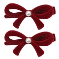 Paar vintage rode fluwelen strik haarclips met witte parel accent op witte achtergrond - Kunstparel Strik Haarklem / 2 Stuks/Set / Rood