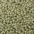 Macro-opname van licht olijfgroene doorschijnende glazen kralen met een gladde afwerking - Bonengroen