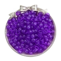 Translucent purple acrylic barrel beads with large holes in a silver metal tray - Approx. 100 Pieces/Pack / Deep purple