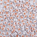 Flat round white acrylic DIY beads with bright orange alphabet letters for jewelry making - 100 Pieces Set / Solid White with Red Letters