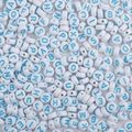 White round flat acrylic alphabet beads with blue letters for DIY jewelry making - 100 Pieces Set / Solid White with Blue Letters