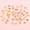 Perles de fleurs jaunes Millefiori en verre pour création de bijoux et colliers DIY - Diamètre 4-5mm, Longueur 19cm (1 Brin/Paquet) / Café Clair